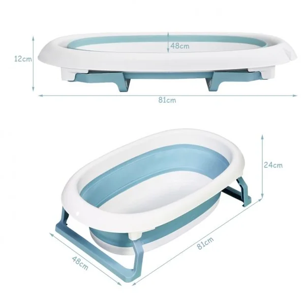 Baignoire Pliable en PP pour Bébé de 0-3 ans avec Coussin Suspension Bouchon de Drainage Bouchon d'Eau 81x48x24cm Bleu