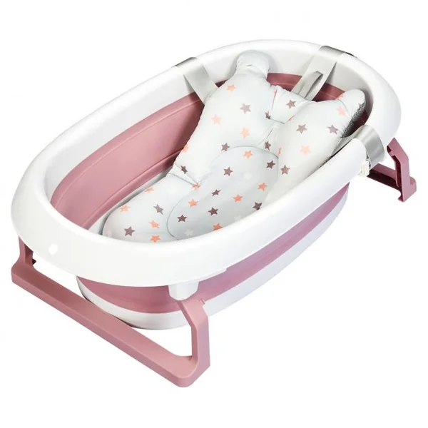 Baignoire Pliable en PP pour Bébé de 0-3 ans avec Coussin Suspension Bouchon de Drainage Bouchon d'Eau 81x48x24cm Rose