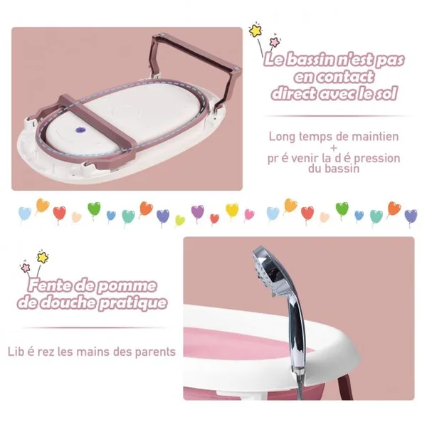 Baignoire Pliable en PP pour Bébé de 0-3 ans avec Coussin Suspension Bouchon de Drainage Bouchon d'Eau 81x48x24cm Rose