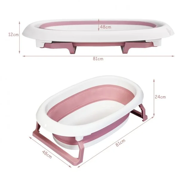 Baignoire Pliable en PP pour Bébé de 0-3 ans avec Coussin Suspension Bouchon de Drainage Bouchon d'Eau 81x48x24cm Rose
