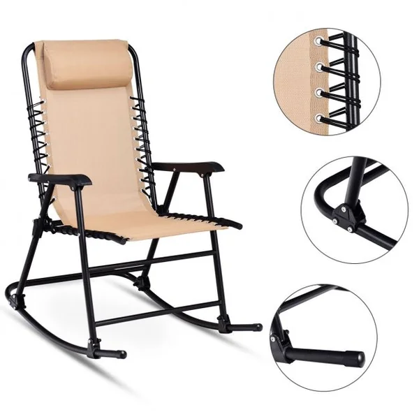 Bain de Soleil à Bascule Chaise de Jardin Pliable et Inclinable 86*63*95CM en Fer Laqué Textilène charge max 120 kg Beige