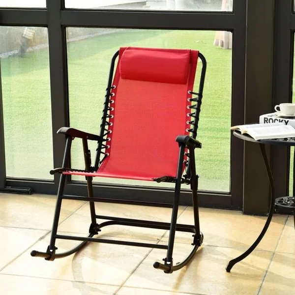Bain de Soleil à Bascule Chaise de Jardin Pliable et Inclinable 86*63*95CM en Fer Laqué Textilène charge max 120 kg Rouge