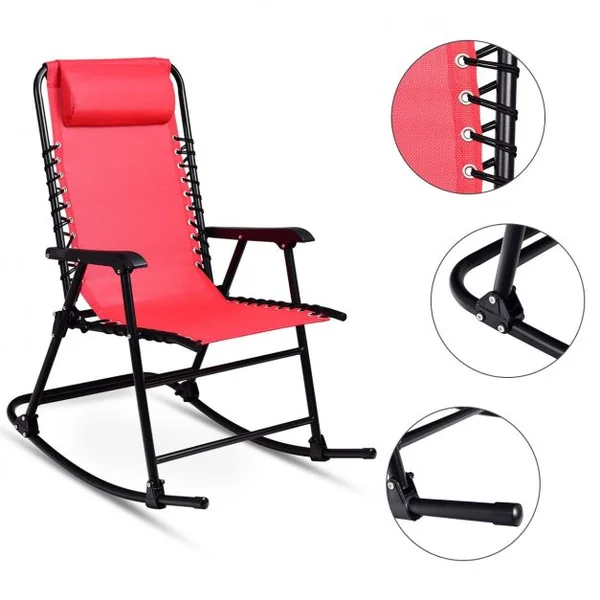 Bain de Soleil à Bascule Chaise de Jardin Pliable et Inclinable 86*63*95CM en Fer Laqué Textilène charge max 120 kg Rouge