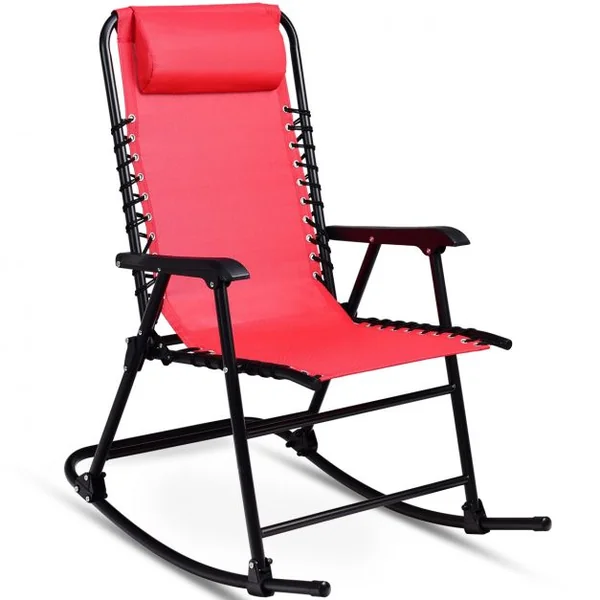 Bain de Soleil à Bascule Chaise de Jardin Pliable et Inclinable 86*63*95CM en Fer Laqué Textilène charge max 120 kg Rouge