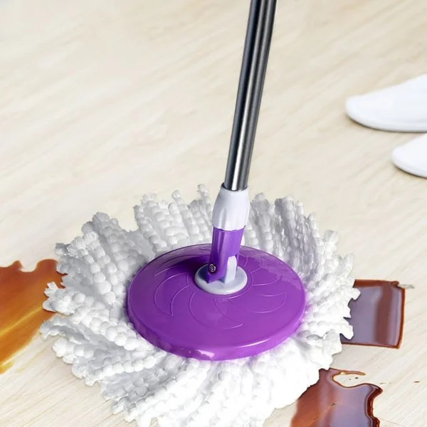 Balai Serpillère Rotatif avec Seau et 2 Têtes en Microfibre Vadrouille de Nettoyage Rotative Hauteur Réglable Violet