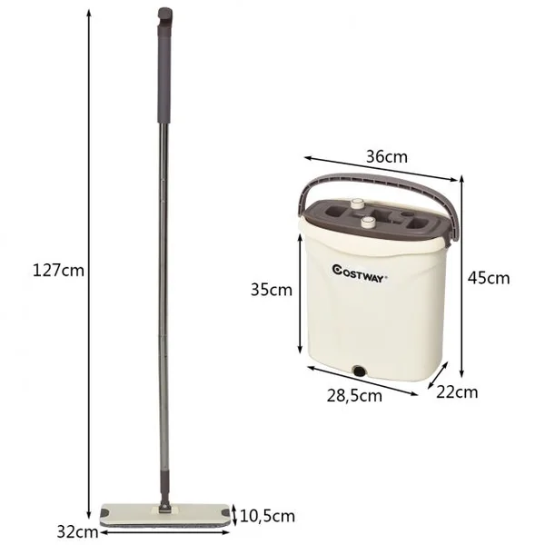 Balai Vadrouille 2 Chiffons et 1 Seau 3 Niveaux Réglables Capacité Eau Sale 6l Eau Propre 3l en Pp Acier Inoxydable ABS