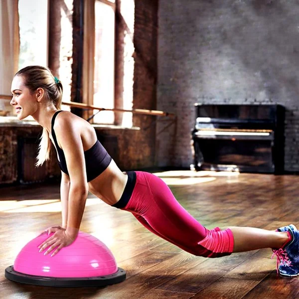 Balance Trainer Fitness Demi-ballon d’Équilibre, Cordes Élastiques, Base Antidérapante, 59,5x59,5x25cm, Rose