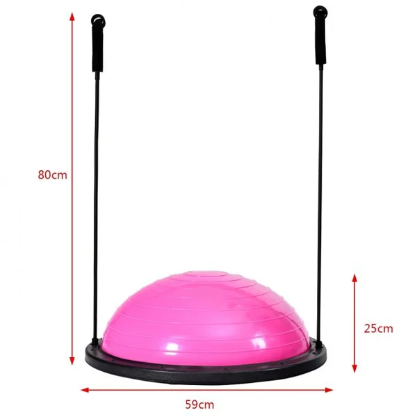 Balance Trainer Fitness Demi-ballon d’Équilibre, Cordes Élastiques, Base Antidérapante, 59,5x59,5x25cm, Rose