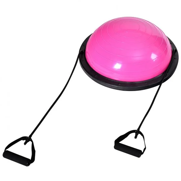Balance Trainer Fitness Demi-ballon d’Équilibre, Cordes Élastiques, Base Antidérapante, 59,5x59,5x25cm, Rose