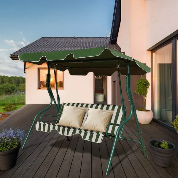 Balancelle 3 Places de Jardin Terrasse Résistante aux Intempéries Tubes en Acier Toile en Polyester Vert