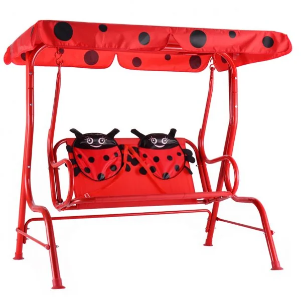 Balancelle de Jardin pour Enfants 2 Places Toit Anti-UV Balançoire Jardin pour Enfants Chaise à Bascule pour Enfants Rouge