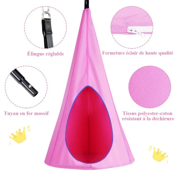 Balançoire Nid d’Oiseau avec Tente Hamac à Suspendu avec Crochet et Corde Charge Max.115KG Rose
