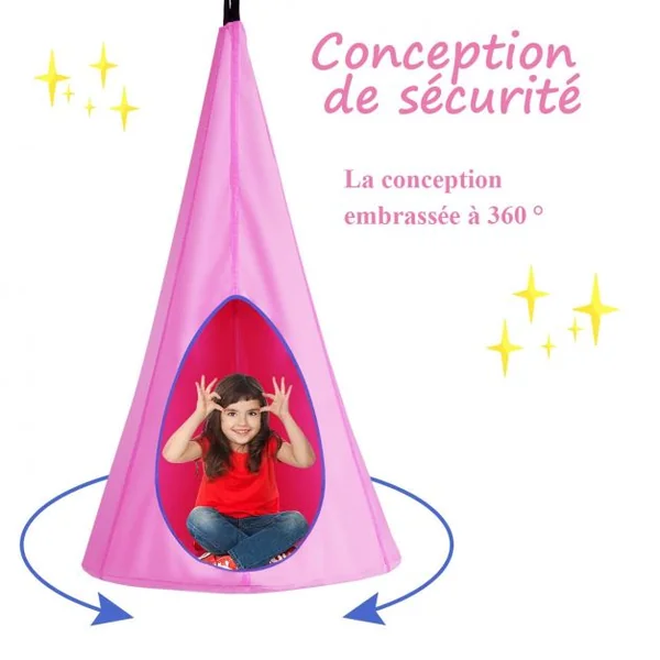 Balançoire Nid d’Oiseau avec Tente Hamac à Suspendu avec Crochet et Corde Charge Max.115KG Rose