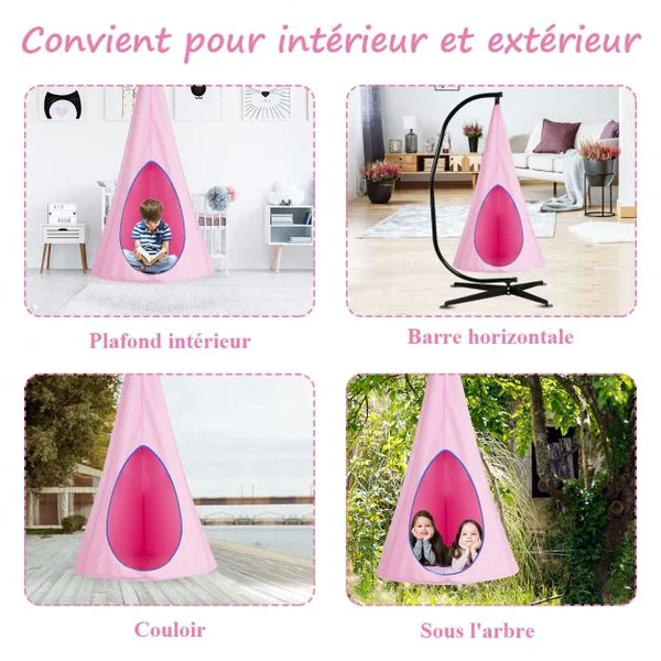 Balançoire Nid d’Oiseau avec Tente Hamac à Suspendu avec Crochet et Corde Charge Max.115KG Rose