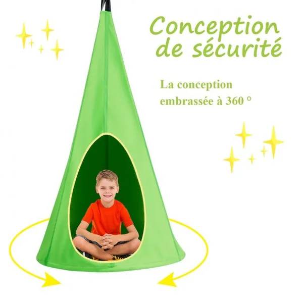 Balançoire Nid d’Oiseau avec Tente Hamac à Suspendu avec Crochet et Corde Charge Max.115KG Vert