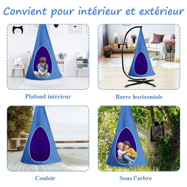 Balançoire Nid d’Oiseau avec Tente Hamac à Suspendu avec Crochet et Corde Charge Max 115KG Bleu