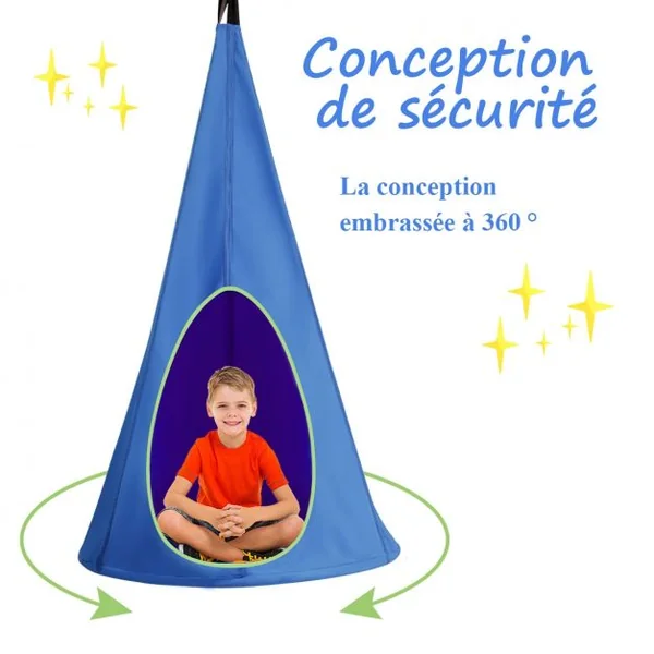 Balançoire Nid d’Oiseau avec Tente Hamac à Suspendu avec Crochet et Corde Charge Max 115KG Bleu