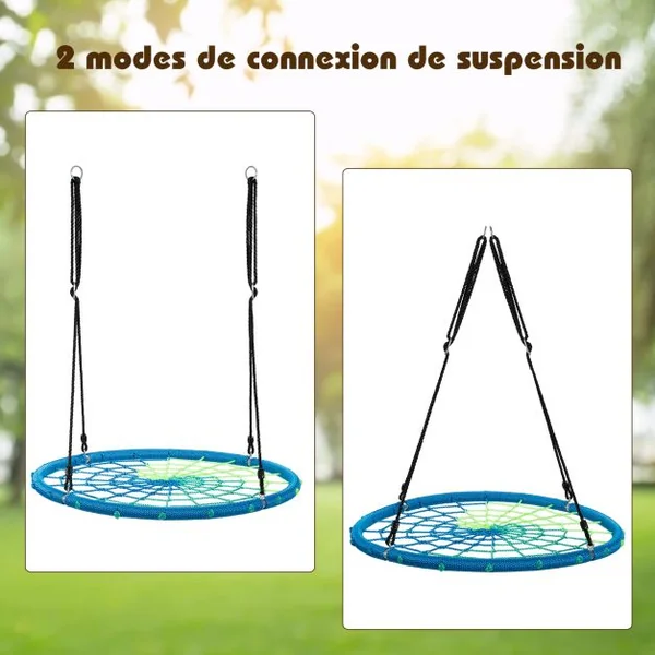 Balançoire Nid d’Oiseau Ø100CM Corde Réglable 100-160CM Charge 150KG Bleu