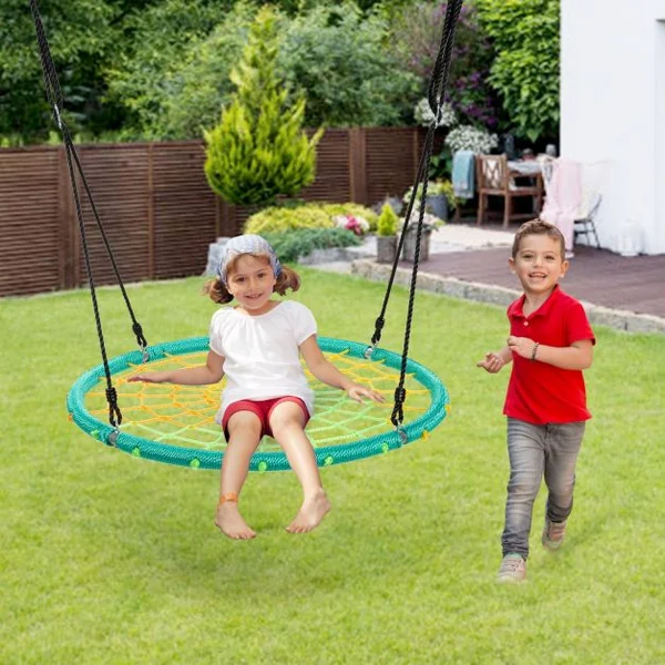 Balançoire Nid d’Oiseau Ø100CM Corde Réglable 100-160CM Charge 150KG Vert