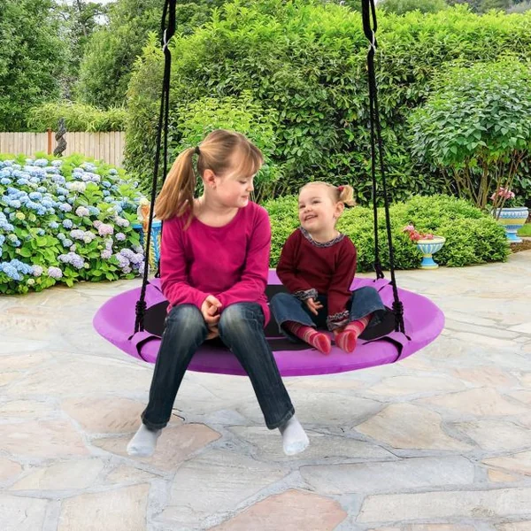 Balançoire Soucoupe 100 cm pour Intérieur et Extérieur Hauteur 100-180cm Capacité 150KG en Tissu Oxford et PP Violet