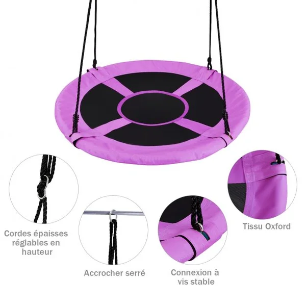 Balançoire Soucoupe 100 cm pour Intérieur et Extérieur Hauteur 100-180cm Capacité 150KG en Tissu Oxford et PP Violet