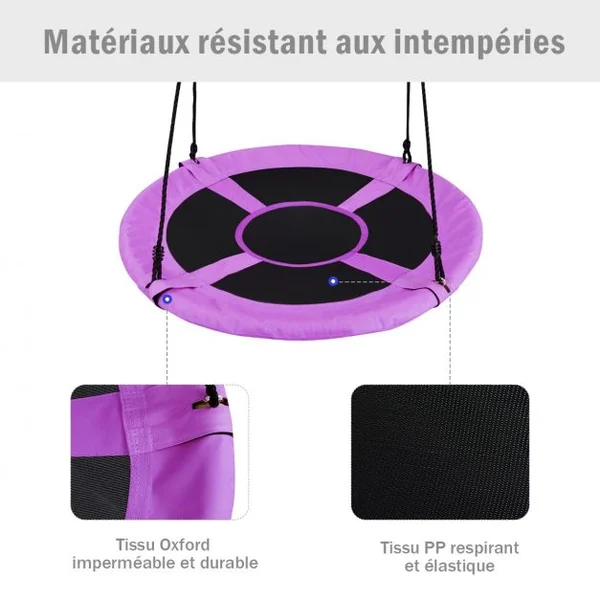 Balançoire Soucoupe 100 cm pour Intérieur et Extérieur Hauteur 100-180cm Capacité 150KG en Tissu Oxford et PP Violet