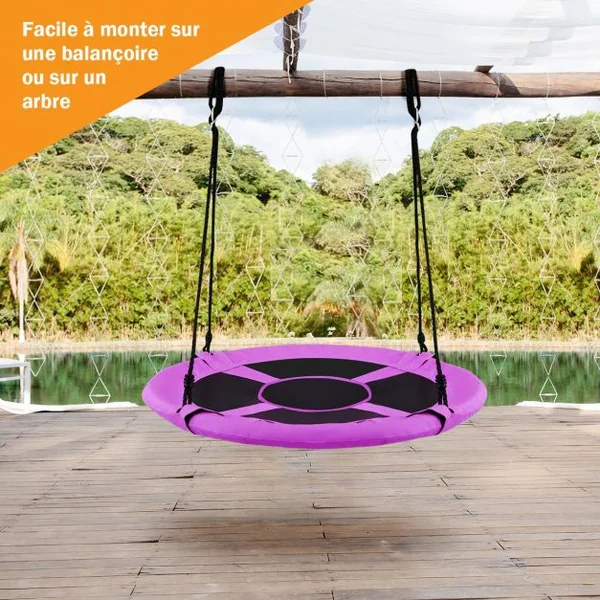 Balançoire Soucoupe 100 cm pour Intérieur et Extérieur Hauteur 100-180cm Capacité 150KG en Tissu Oxford et PP Violet