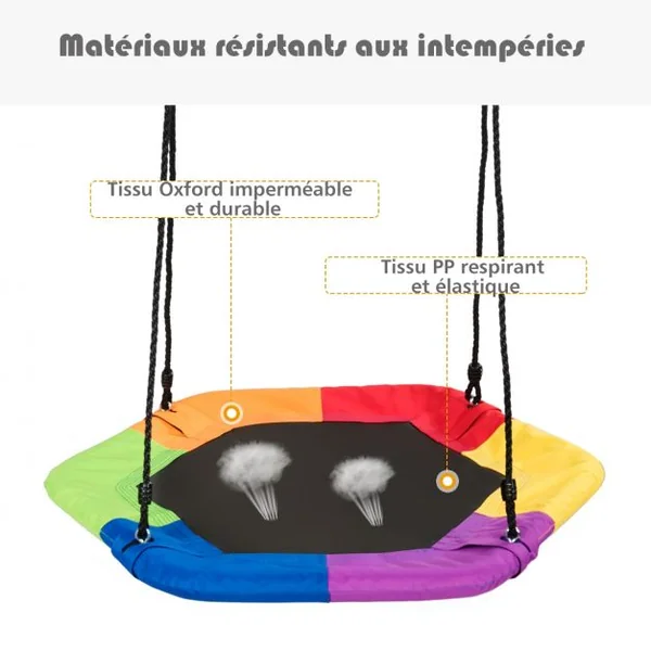 Balançoire Soucoupe Hexagonale Hauteurs Réglables 100-160 CM Capacité 150 kg en Tissu Oxford 94 x 84 CM Multicolore
