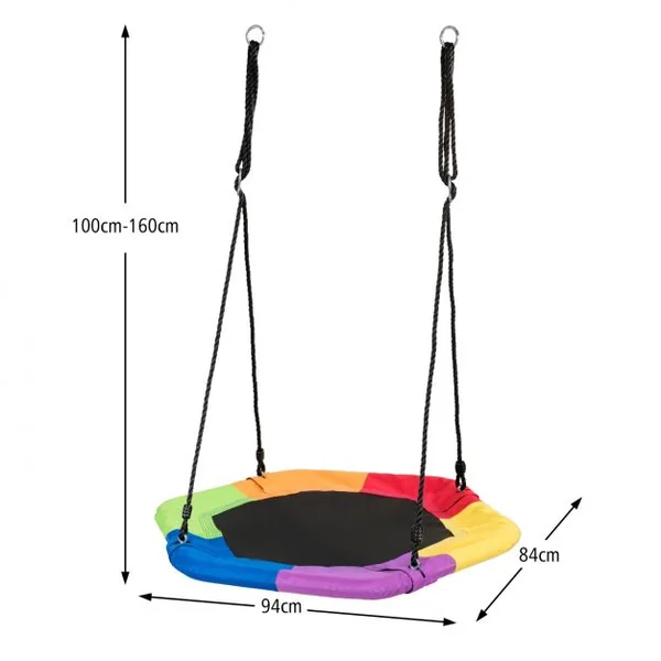 Balançoire Soucoupe Hexagonale Hauteurs Réglables 100-160 CM Capacité 150 kg en Tissu Oxford 94 x 84 CM Multicolore