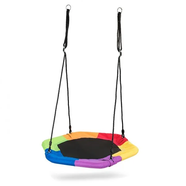 Balançoire Soucoupe Hexagonale Hauteurs Réglables 100-160 CM Capacité 150 kg en Tissu Oxford 94 x 84 CM Multicolore