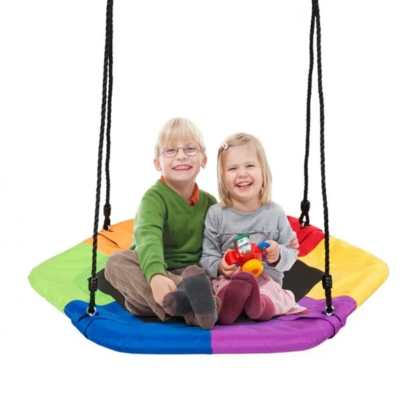Balançoire Soucoupe Hexagonale Hauteurs Réglables 100-160 CM Capacité 150 kg en Tissu Oxford 94 x 84 CM Multicolore
