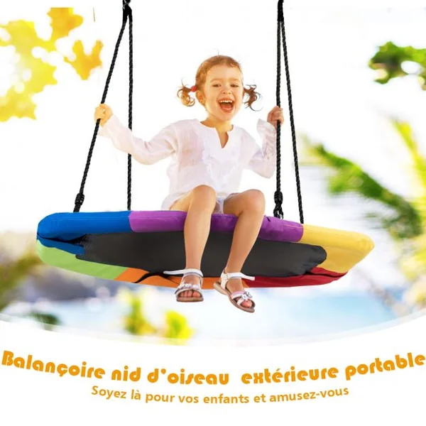 Balançoire Soucoupe Hexagonale Hauteurs Réglables 100-160 CM Capacité 150 kg en Tissu Oxford 94 x 84 CM Multicolore