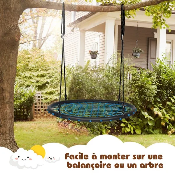 Balançoire Soucoupe Hexagonale Hauteurs Réglables 100-160 CM Capacité 150 kg en Tissu Oxford Dia.100 CM Bleu + Noir