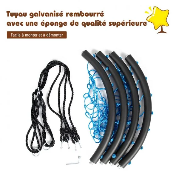 Balançoire Soucoupe Hexagonale Hauteurs Réglables 100-160 CM Capacité 150 kg en Tissu Oxford Dia.100 CM Bleu + Noir
