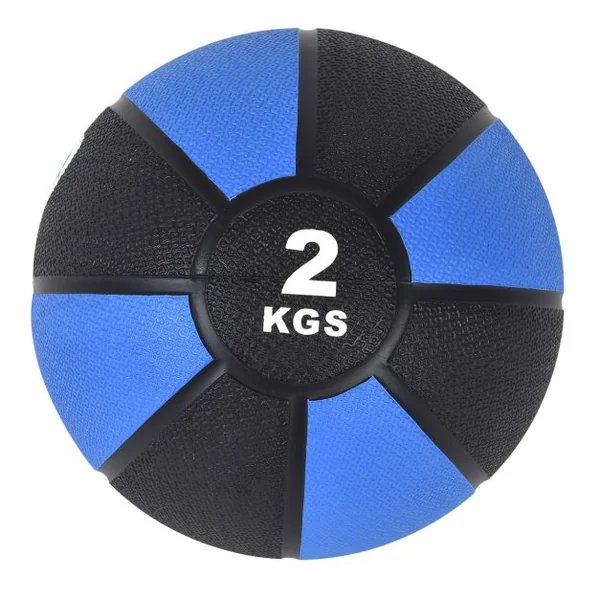 Balle d’exercice fitness yoga rééducation gymnastique Poids de 2 kg Diamètre 19,5 cm, Couleur noir/bleu