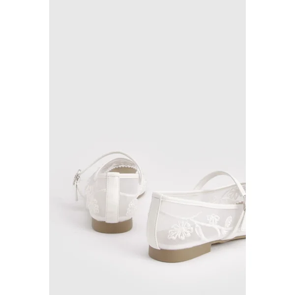 Ballerines De Mariée En Mesh Perlé Avec Bride À Boucle
