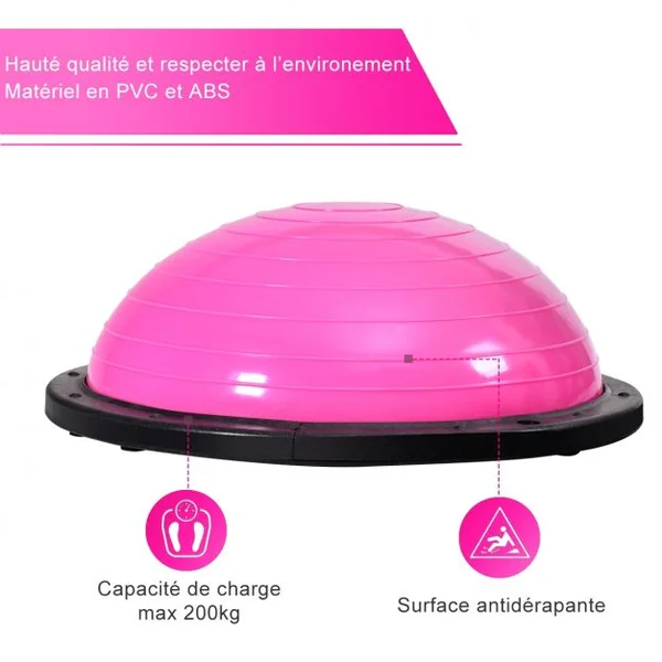 Ballon d’Equilibre de Fitness Balance Trainer Cordes Élastiques Base Antidérapante en PVC ABS, 59,5x59,5x25cm, Violet