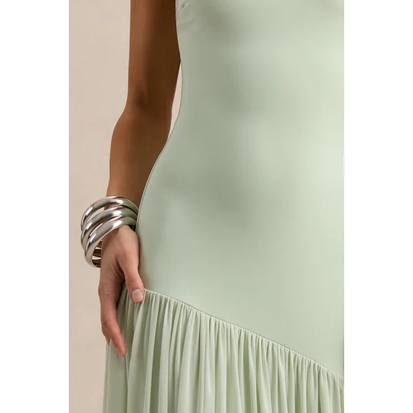 Bambi | Robe longue bandeau vert menthe avec détail foulard