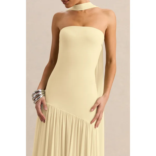 Bambi | Robe longue citron à encolure bandeau avec détail foulard