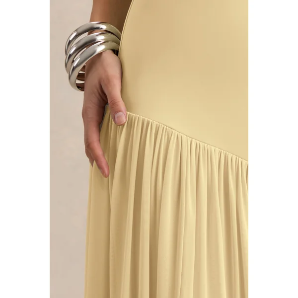 Bambi | Robe longue citron à encolure bandeau avec détail foulard