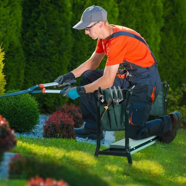 Banc Agenouilloir de Jardin Pliable 2 en1 avec Sac à Outils Poche Siège Rembourré Supporter Jusqu'à 120KG