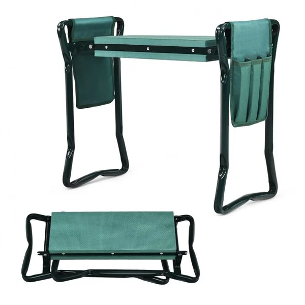 Banc Agenouilloir de Jardin Pliable 2 en1 avec Sac à Outils Poche Siège Rembourré Supporter Jusqu'à 120KG