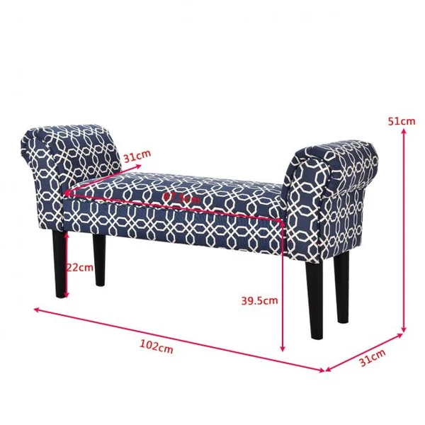 Banc Bout de Lit Banquette d’Appoint Capitonnée en MDF Accoudoirs Courbés Style Rétro, 102x31x51cm, Bicolore