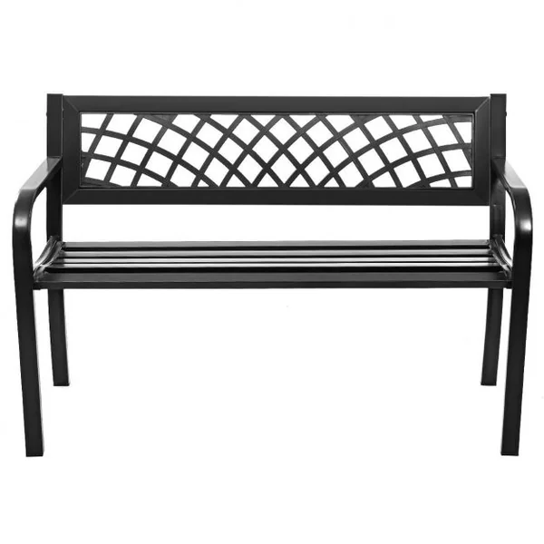 Banc de Jardin 2-3 Places Banc d’Extérieur avec Accoudoirs pour Parc Terrasse Balcon en Acier et PVC, 117x51x76cm, Noir