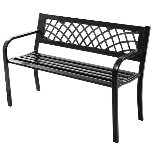 Banc de Jardin 2-3 Places Banc d’Extérieur avec Accoudoirs pour Parc Terrasse Balcon en Acier et PVC, 117x51x76cm, Noir