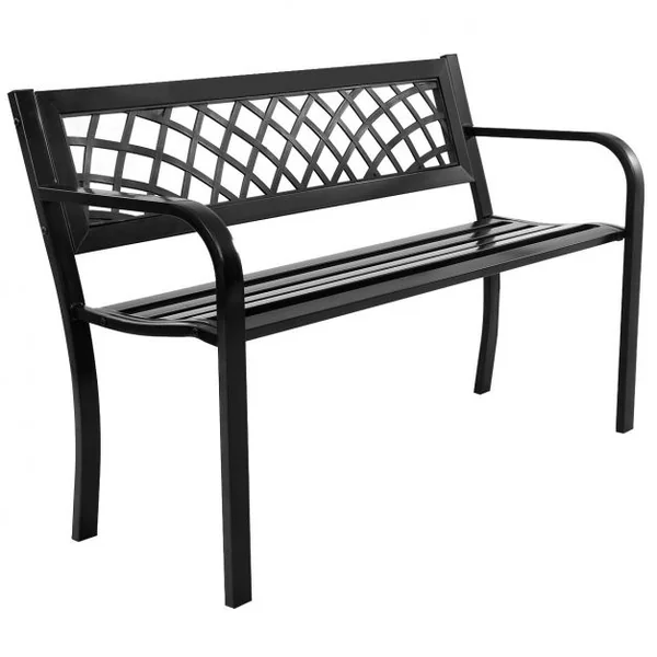 Banc de Jardin 2-3 Places Banc d’Extérieur avec Accoudoirs pour Parc Terrasse Balcon en Acier et PVC, 117x51x76cm, Noir