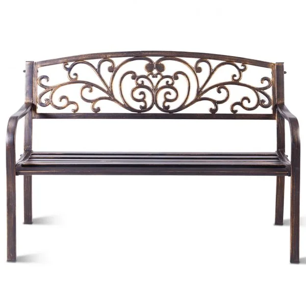 Banc de Jardin avec joli motif ajouré et accoudoirs Charge Max 180 Kg en Métal de Haute Qualité, 127 x 60 x 85 cm, Noir