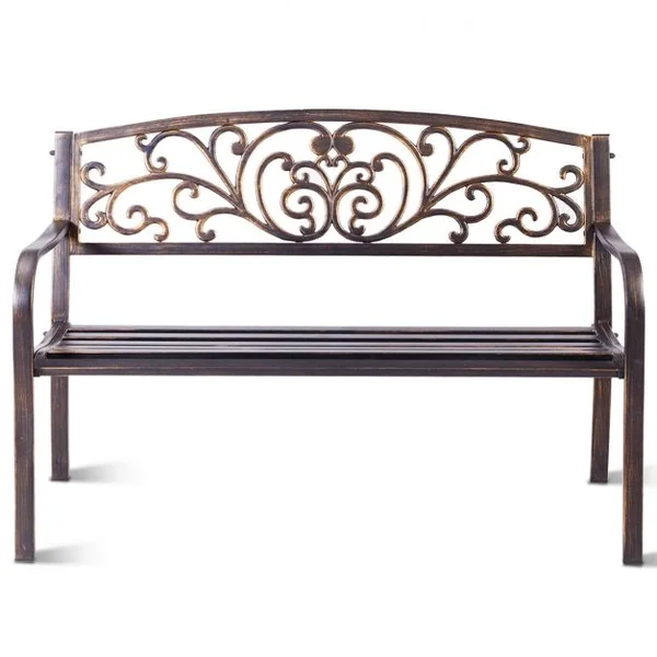Banc de jardin en fer forgé Banc d’extérieur 2-3 places en acier Dossier à Motif Papillon 127 x 60 x 85 cm Bronze