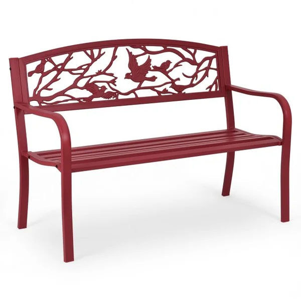 Banc de Jardin en Fer Résistant de Haute Qualité Style Contemporain 2-3 Places Parfait pour Extérieur 127x60x88cm Rouge