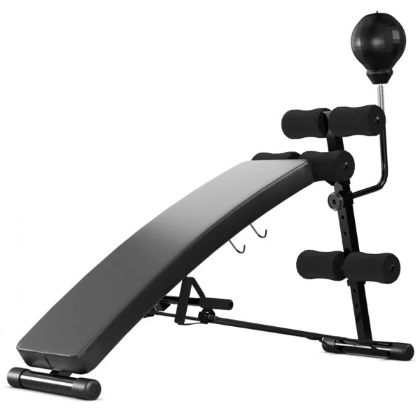 Banc de Musculation Abdominaux Pliable 2 Sangles de Traction Capacité 100 kg en Fer Mousse PU 126,5x51x103cm Noir